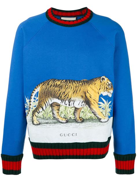 gucci sweater tiger blue|Gucci tiger hoodie.